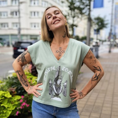 Koszulka bawełniana (serek) szałwia W DUPIE TO MAM